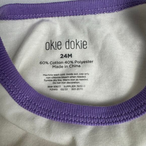 Okie Dokie Short Sleeve T-Shirt Girls 24M White with Butterfly - Picture 3 of 4